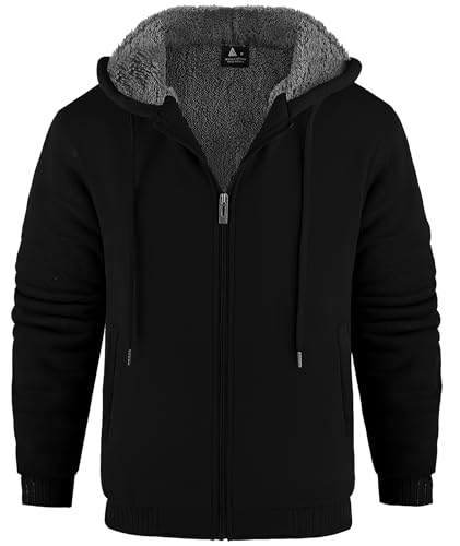 JACKETOWN Sweat à Capuche Zippé pour Homme, Veste Doublée en Polaire Chaude, Veste d'hiver Doublée en Peluche avec Capuche