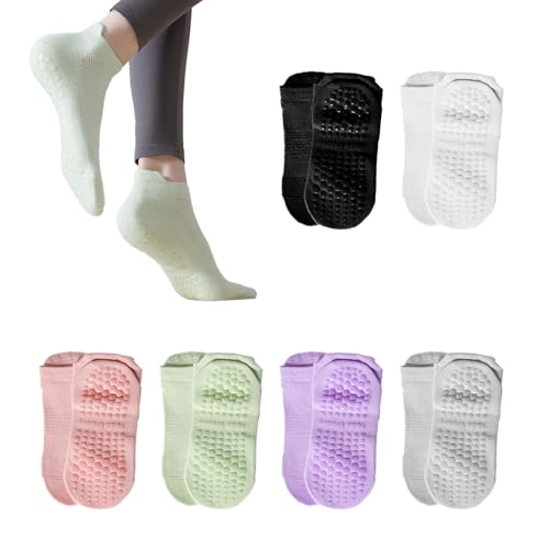 Jiujuda9 6 Pairs Yoga & Pilates Anti-Slip Socks – Breathable, Non-Slip Socks for Women (Size 35-40) – Perfect for Trampoline, Barre, Ballet, Pilates, and Home Workouts