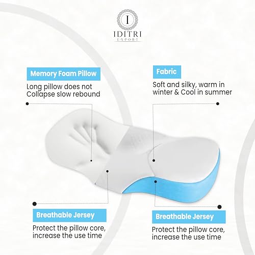 Image of Orthopedic Memory Foam Pillow, Patterned Breathable Jersey, 66 x 38 x 12 cm, Contoured Support for Neck Shoulder Spine, Slow Rebound Core, Ergonomic Sleep Aid, Sky Fabric
