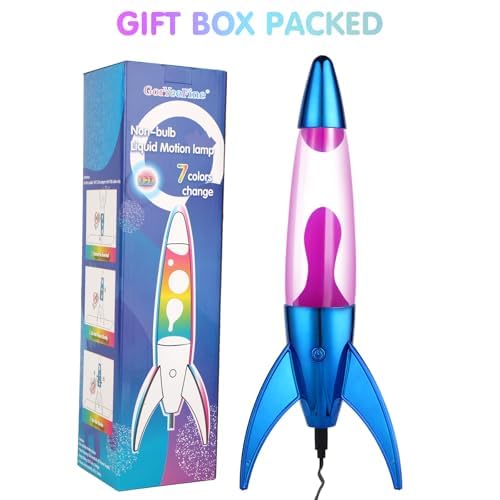 YiPinYin Rocket Shaped LED Liquid Lamp with7 Colors Change, Non-Buble Safe Liquid Motion Lamp,DC Powered Magma Relaxing Night Lights for Kids Adults (Purple/Pink)