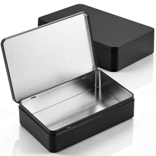 Image of Hotop 8.5 x 5.3 x 1.9 Inch Metal Tins with Lid Storage Box, Black, 2 Pack