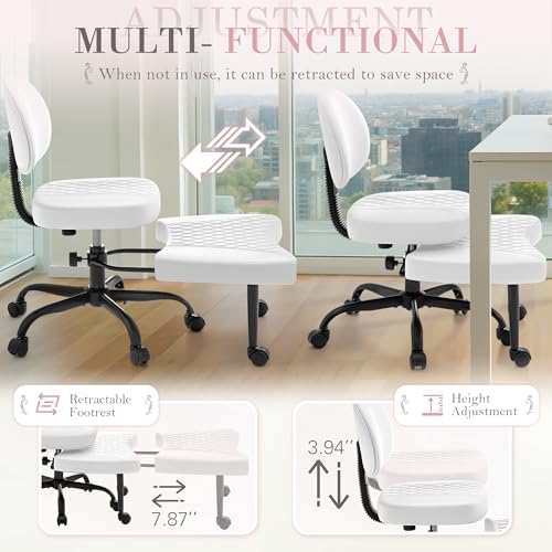 Image of Furmax Ergonomic Criss Cross Legged Office Chair with Wheels, 360Swivel Adjustable Height Kneeling Desk Chair with Footrest for ADHD, Yoga, Meditation, Home Office (Leather, White)