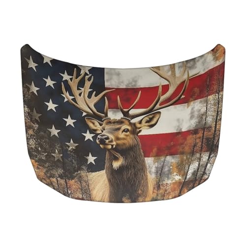 Image of Car Snow Cover,A Waterproof,Windproof Half Car Cover for Winter Frost and Ice Removal-American Flag Deer
