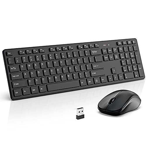 Exclusive Discount 50% Price Wireless Keyboard and Mouse Combo, WisFox 2.4G Full-Size Wireless Keyboard Mouse Set, USB Keyboard Silent Ergonomic Mouse and Keyboard for PC Laptop Desktop Windows (Black)