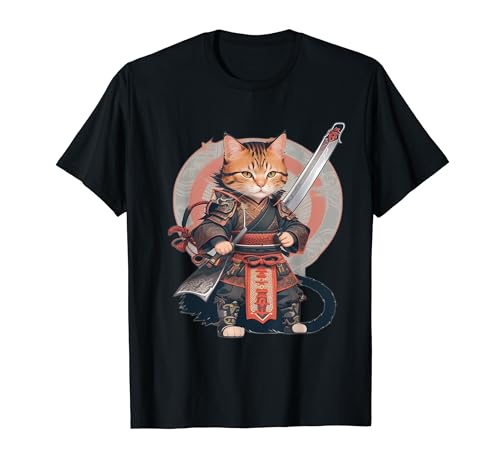 Cat Samurai Warrior Japan Ninja Samurai Cat Ready For Battle T-Shirt