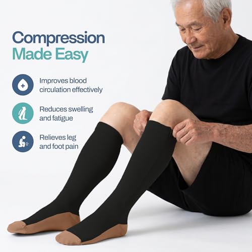 Image of TheraMagic Zipper Compression Socks for Men & Women, 20-30mmHg Closed Toe Graduated Zippered Compression Stocking