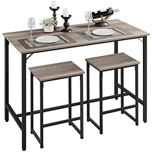 Yaheetech 3 Piece Bar Table Set, 47.5” Industrial Dining Table Set, Counter Height Table with Bar Stools Set of 2, Kitchen Breakfast Table and Chairs for Dining Room, Living Room, Apartment