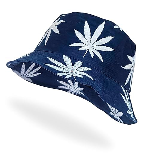 X-LENTWeed Leaf Print Bucket Hat - Packable Cotton Sun Hat for Men and Women - Summer Beach Fashion Headwear | Hat for Women Men Teens Summer Beach Sun Hat