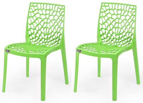 Image of Web Plastic Chair Living Room Without Arm Chair (Jali) Gloss Finish Chair Home, Office, Restaurant, Cafe, Garden, Stackable Chair (2, Green, Standard)
