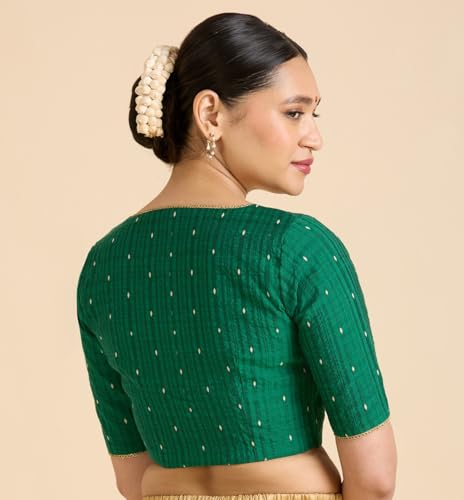 Image of Studio Shringaar Women's Handloom Cotton Silk Readymade Saree Blouse