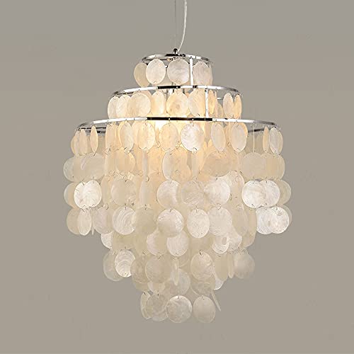 Plafonnier lampe suspendue en nacre et inox pour éclairage hôtel chic