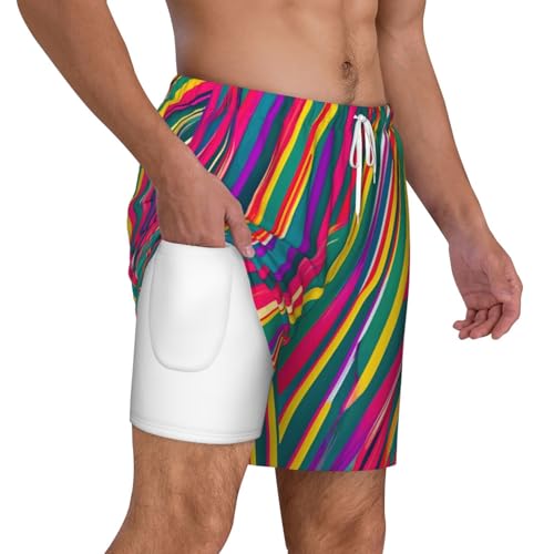 Rainbow Lines Print Mens Swim Shorts Trunks Inseam Compression Liner Quick Dry Zipper Pocket3