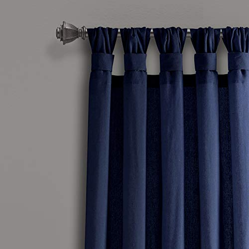 Lush Decor Navy X 45 1 Burlap Knotted Tab-Top Window Curtain Panel Pair (84" x 45"), W 45" x L 84" (2 Panels) - Image 3