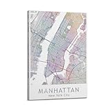 Poster de monument de Manhattan - Impression sur toile - Décoration murale moderne - Avec cadre - 40 x 60 cm
