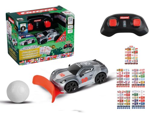 Carrera Véhicule RC Championnat du monde de football Mini RC Gris I Voiture 2,4 GHz avec autocollants de 48 pays I Jusqu'à 5 km/h et 15 minutes de temps de jeu I Pour les enfants à partir de 6 ans