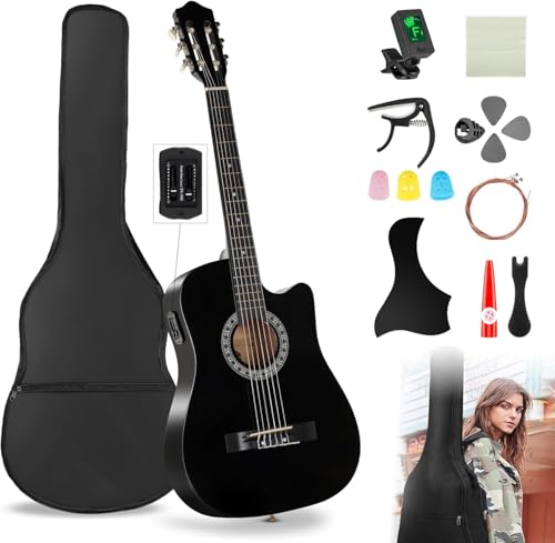 Guitarra Electrica Acustica 38', 6 Cuerdas de Metal, Cuerpo de Madera de Tilo, con Ecualizador de 4...