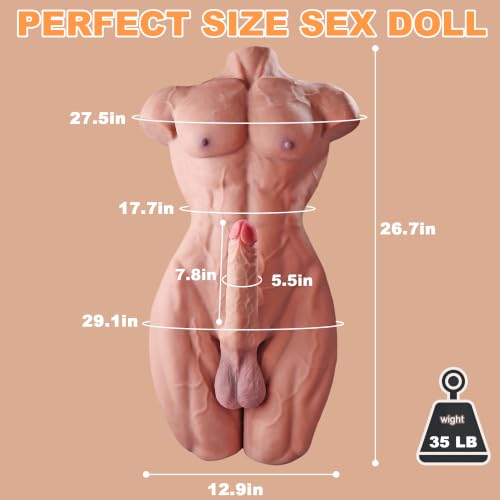 Image of 36LB Muscular Man Male Sex Doll for Women with 7.8in Flexible Huge Dildo, Realistic 3D Muscular Male Torso Sex Toy with Tight Anal for Men Gay Couple, Big Penis for Female Masturbation