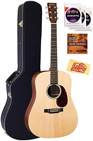 Martin DX1AE Acoustic-Electric Guitar Bundle with Hard Case, 3 Pack of Strings, Austin Bazaar Instructional DVD, and Polishing Cloth