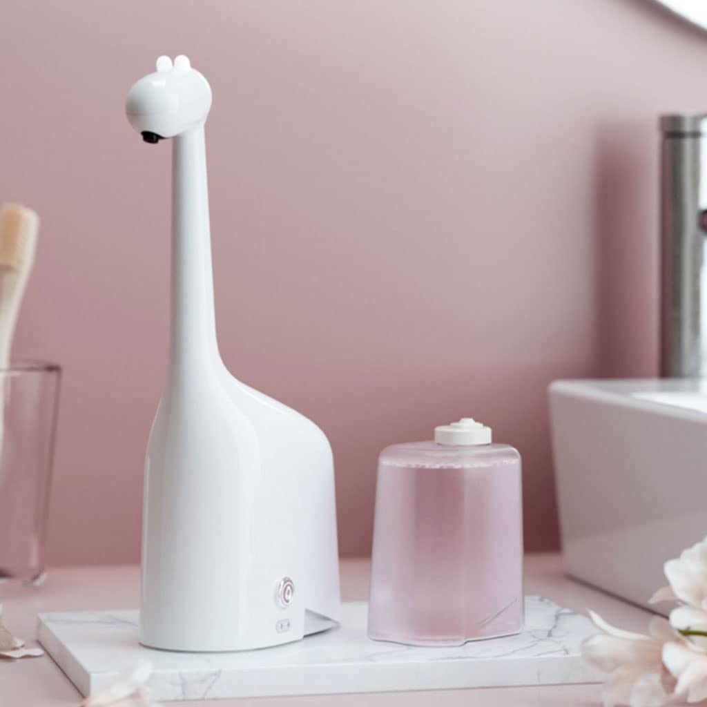 Pratico Dispenser Automatico di Sapone in Schiuma Dispenser Bianco da Cucina da appoggio Bottiglia di Sapone da Bagno 300 ml (10,1 Once) Ricaricabile Popolare