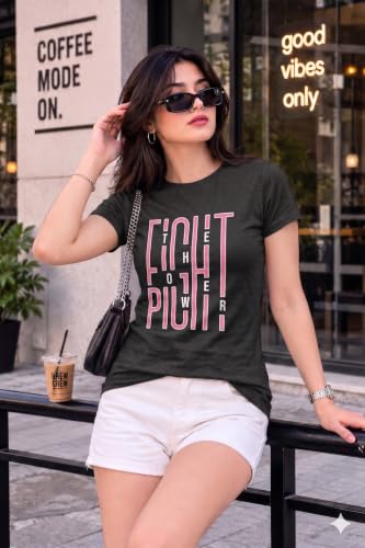 Image of Preneum Women's Graphic Printed T-Shirt, Round Neck Half Sleeve Casual Slim Fit Cotton Blend Tee, College, Office & Travel