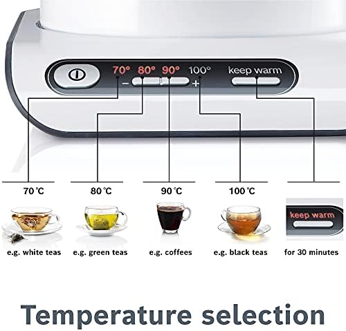 Bosch Styline TWK8631GB Variable Temperature Cordless Kettle, 1.5 Litres,3000W - White