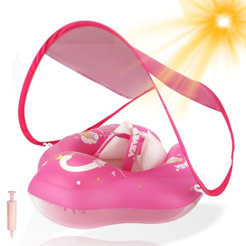WYRIAZA Flotador Bebe, Flotador Bebe con Sombrilla UPF50+, Inflable Flotador Bebé 3 Meses 36 Meses, Flotadores para Bebes con Asiento Seguridad y Antidumping