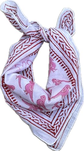 Handmade Cotton Bandanas For Women - Premium Hand Block Bandana for Women - Soft Cotton Kerchiefs for Men and Women - Perfect Trendy Hand Printed Boho Bandana, Best Gift For Men, Women Etc