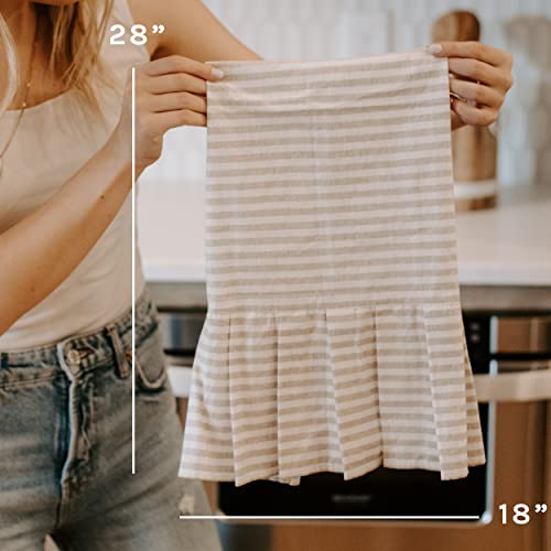 Sweet Water Decor Striped Tea Towel With Ruffle | Large Size 28 X 18 Inches | Cream With Tan Decorative Stripes | Bathroom, Kitchen, Dish, Or Baby Towel (Tan) #TOP4