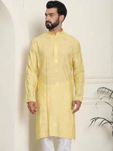 Image of SOJANYA Since 1958 Men's Cotton Silk Sequinned Embroidered Long Kurta