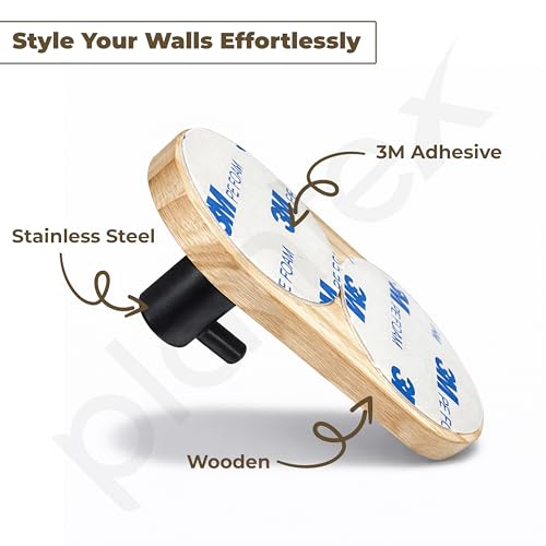 Image of Plantex Wooden Wall Hanging Hook /Bath Towel Hook /Self Adhesive Capsule Robe Hooks for Kitchen /Bathroom /Stylish Home Decor Items - Pack of 6