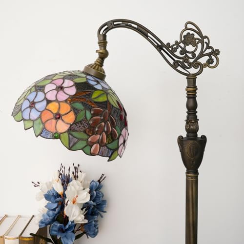 Image of Tiffany Floor Lamp 12 Inch Stained Glass Lamp Purple Retro Handcrafted Adjustable Reading Lamp Suitable For Bedside Bedroom Living Room Office Tiffany Style Antique Home Decoration Art (Grape Flower)
