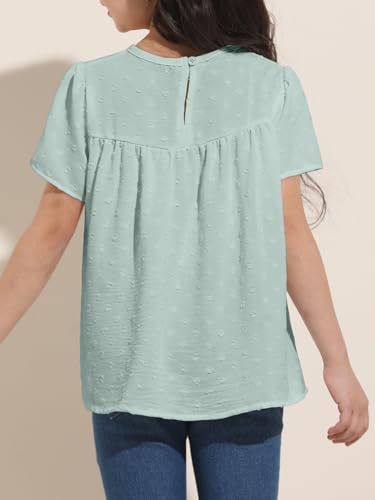 Image of Girl Cute Short Sleeve Shirts Casual Chiffon Blouses Flowy Hem Boho Tunic Tops 4-12 Years