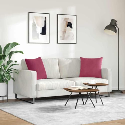 Coussins de canapé en velours côtelé bordeaux 50x50 cm avec finitions soignées