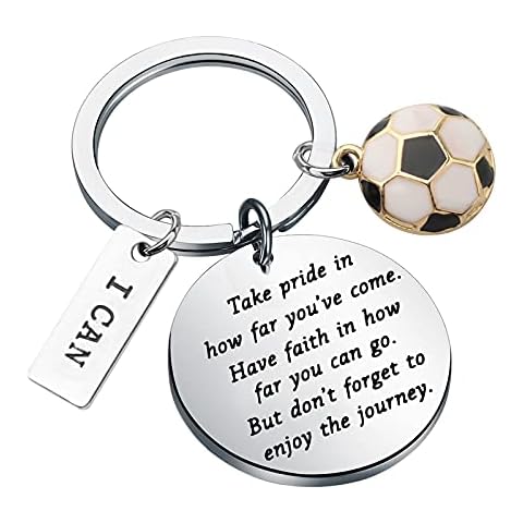 FUSTMW Soccer Keychain Sports Ball Inspirational Gifts Soccer Player Gifts for Soccer Lover Team Soccer Charm Keychain Football Gifts (silver) Cover