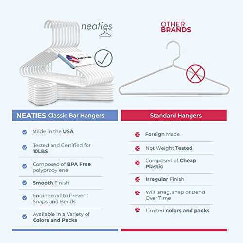 image for Neaties Made in USA Strong Plastic Clothes Hangers Bulk, 20 30 50 100 