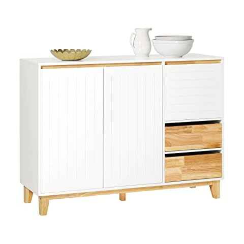 SoBuy FSB75-WN Sideboard Küchenschrank Kommode Schrank Flurschrank Buffet Schuhschrank Küchekommode Aufbewahrungsschrank TV-Schrank Weiß-Natur BHT ca Cover