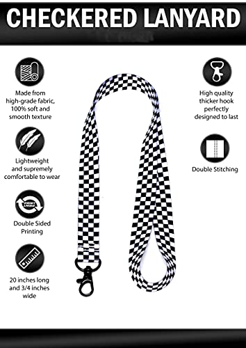 Eastex Checkered Lanyard Keychain - Black And White Checkered Flag Id Lanyard For Keys Badge Fob - Racing Flags Id Holder Keychain For Women Men Kids Gift - Chess Checkerboard Lanyard (1 Lanyard) #TOP2