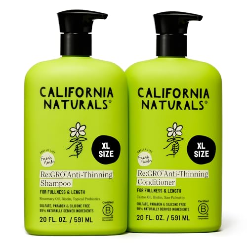 California Naturals Re:GRO Anti-Thinning Shampoo & Conditioner Set, Biotin, Caffeine & Rosemary Oil,...