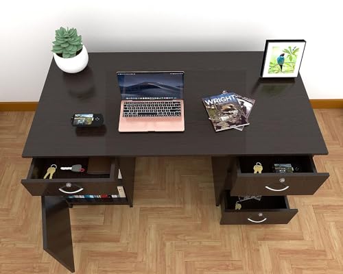 Image of CASPIAN Office /Computer Desk Cum Study Table (Rainforest Dark) | Engineered Wood Pre-Assembled Furniture with 4 Drawers & 1 Storage Cabinet with Key Lock | for Home, Office, Bedroom & Living Room