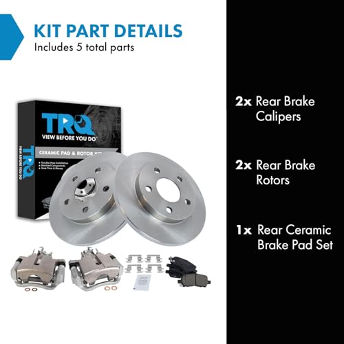 Image of TRQ Rear Brake Pad and Rotor Set Ceramic Solid Rotors Calipers Compatible with 2004 Pontiac Grand Prix