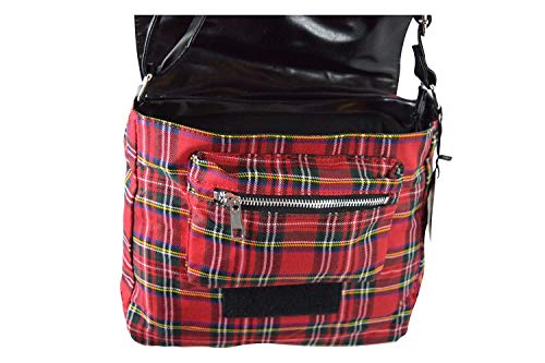 Lost Queen Punk Rock Studded Red Tartan Plaid Crossbody Purse2