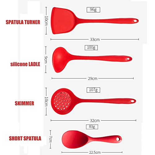 Image of Silicone 4-Piece Cooking Utensils Set - BPA-Free Cooking Spatulas - Soup Ladle, Rice Spoon, Turner Spatula, Skimmer (Red)