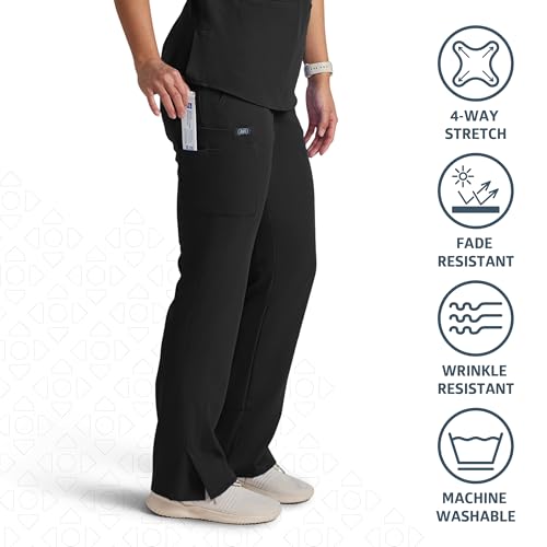 Image of AVE Varick Women's 6-Pocket Straight Leg Scrub Pants, Black, Medium Petite
