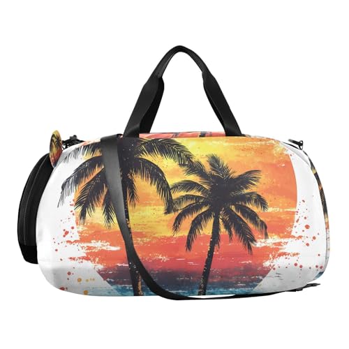 Duffle Bag for Boys or Girls with Shoes Compartment, Sunset Palm Trees Sports Travel Bag Overnight2