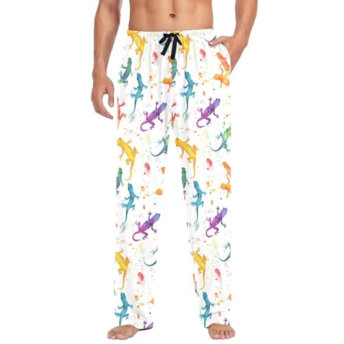 Colorful Lizard Men's Pajamas Pants Cotton Sleep Bottoms Pants Lounge Sleepwear - S