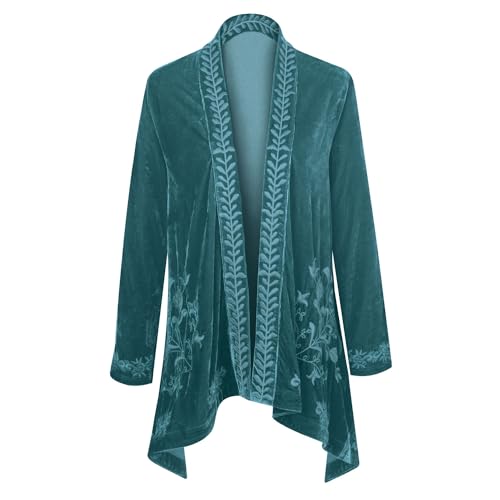 FLORIANA Womens Embroidered Kimono Cardigan Velvet Blazer Open Front Kimono Top
