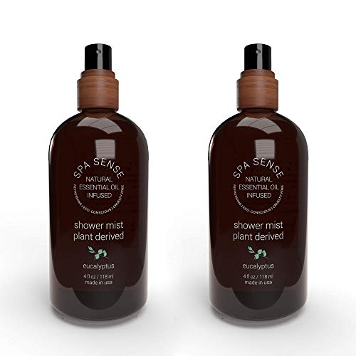 Spa Sense Plant-Derived Eucalyptus Oil Shower Mist - Natural Essential Oil Infused Steam Room Spray - Premium Aromatherapy Essential Oils - 4 Ounce, 2 Pack