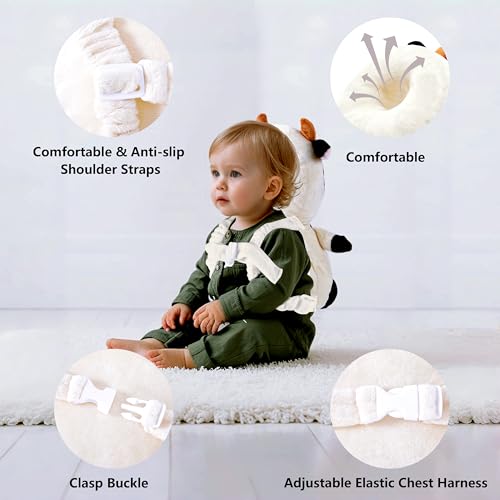 Image of Baby Head Back Protector Backpack Toddler Safety Protector Cushion Pad Soft, Adjustable and Lightweight Design for Safe Walking and Crawling Toddlers Girls and Boys(Cow)