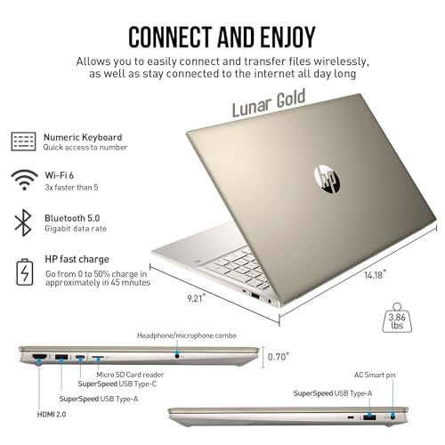 Image of HP Pavilion 15 Inch Laptop Touchscreen Computer, 15.6 inch FHD Touch Screen Business Laptop, Windows 11 Pro | 10-Key Number Pad | Lunar Gold | Intel Core i5 • 64GB RAM 2TB SSD