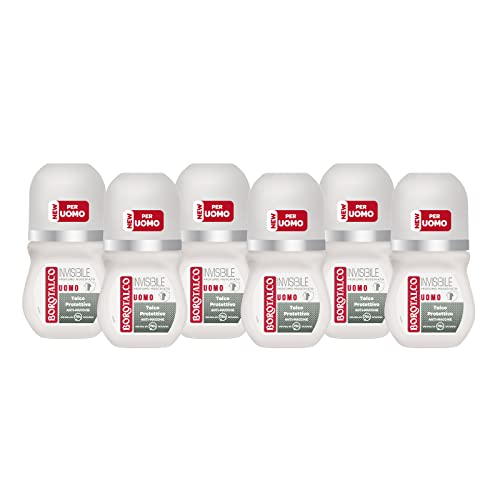 Borotalco, Invisible Roll-On Deodorant, Anti-Flecken, extra trocken, hinterlässt keine Spuren, ohne Alkohol, klassischer Duft von Invisible, Deodorant für Damen und Herren – Flasche mit 50 ml